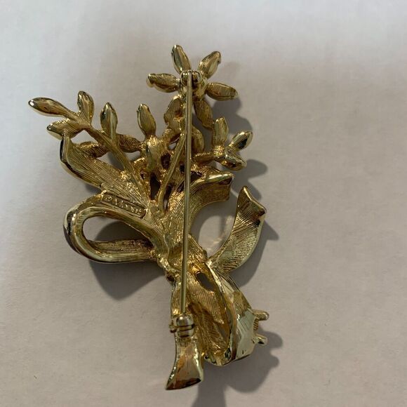 Vintage Signed Monet Multi-color Rhinestone Enamel Flower Brooch, women's brooch - Picture 4 of 10